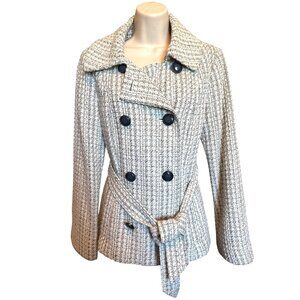 White House Black Market Womens Size S Double Breasted Tweed Peacoat Silk Blend